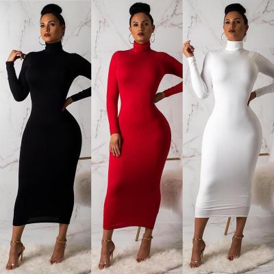 China Autumn S1235 ladies bodycon dresses women full zipper sexy full collar breathable long sleeve slim dress JZ550 for sale