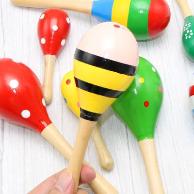 China Rattle Musical Musical Instrument Hand Painted Cartoon Solid Wood Sand Hammer for Girls Boys Children Kids for sale