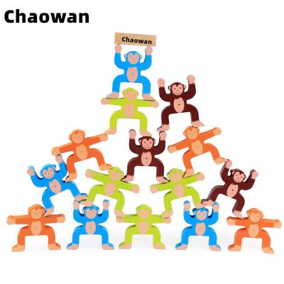 China 16 Pcs Balance Bricks Toys Cartoon Animal Monkey Wooden Balance Building Blocks for sale