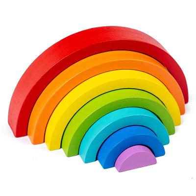 China Factory Wholesale Wooden Color Wooden Jigsaw Rainbow Blocks Wooden Stacked Blocks Children Educational Toys for sale