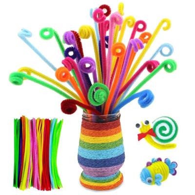 China Polyester Silk Line + Chenille Rods Multi Color Pipe Thread Cleaners 100pcs Iron Cotton DIY Handmade Cleaner Rods for sale