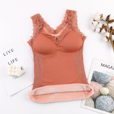 China Other high quality winter women thermal vest with velor thickened body-shape lace thermal tank top with breast pad underwear camiso for sale