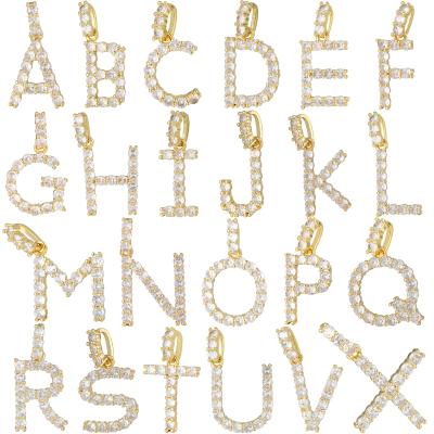 China Romantic Gold Letter Necklace 18k Diamond 26 Light Gold Plated Charm Crystal Diamond Necklace Jewelry Gift Letter Pendant for sale