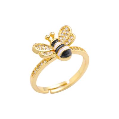 China Trendy Classic Rings Luxury Fashion Zircon Micro-inlaid Diamond Flower Bee Butterfly Gold Ladies Rings Women Jewelry for sale