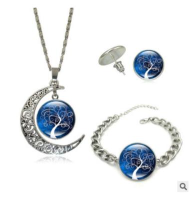 China FASHIONABLE Gemstone Glass Time Necklace Fashion Tree Pendant Necklace Earring Bracelet Tree of Life Jewelry Set for sale