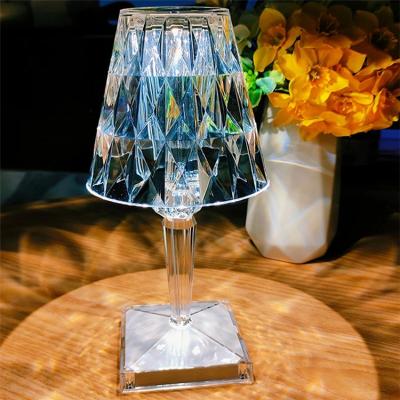 China Modern Portable Romantic Acrylic Bedroom Bedside Light Touch Control Transparent Desk Led Night Light USB Charging Crystal Table Lamp for sale