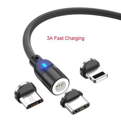 China 3 in1 Magnetic Nylon Braided Magnet Charging Type-C Micro Magnetic Charging Phone Fast Charging USB Cable for sale