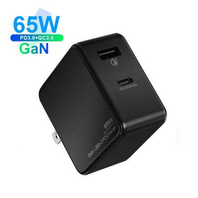 China Dual Port GaN Tech 65w Type-C Phone USB C Wall Charger Quick Charging Adapter With Folding Plug for sale