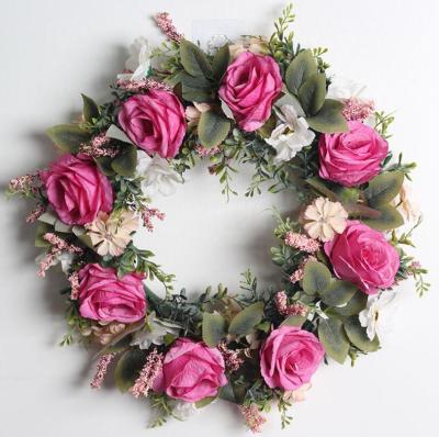 China Artificial Wreath for Decor Artificial Eucalyptus with Flowers Wedding Home Decor for Front Entrance Artificial Flower Wreath for sale