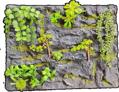 China Special Artificial Green Wall New Jungle Style Artificial Wall Design Landscaping Plastic Plants For Wall Decoration Stone Bark For Furnishing Design for sale