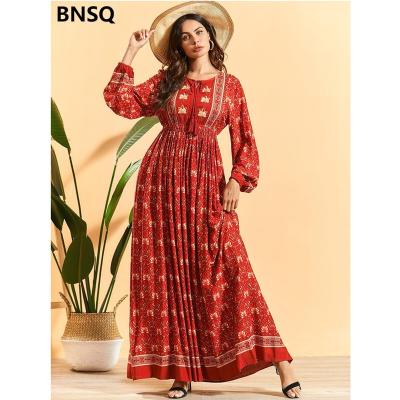 China CUBEAR ZD00024 Breathable Elegant Floral Print Arabic Embroidered Full Sleeves Womens Long Dress Girl Dress for sale