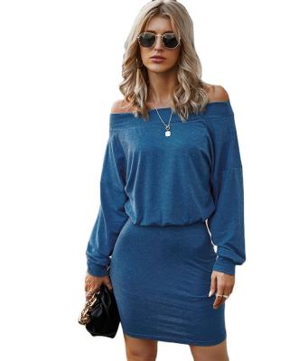 China Summer Breathable Multi Solid Blue Color CUBEAR Sexy Cold Off Shoulder Long Sleeve Women Bodycon Short Mini Dress for sale