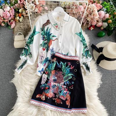 China QUICK DRY CUBEAR 2021 autumn new fashion two-piece suit high waist long sleeve shirt lantern temperament skirt bag hip female skirt for sale