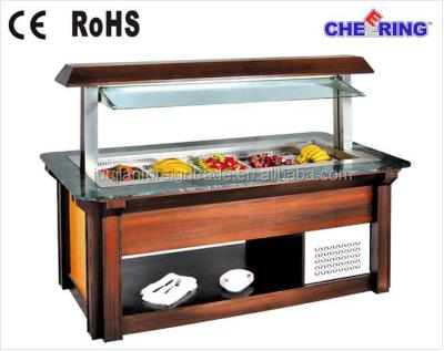 China Single-temperature restaurant buffet equipment fan cooling wooden&marble salad bar, restaurant buffet equipment with CE certificated made in china M.P. 1830FL4 for sale