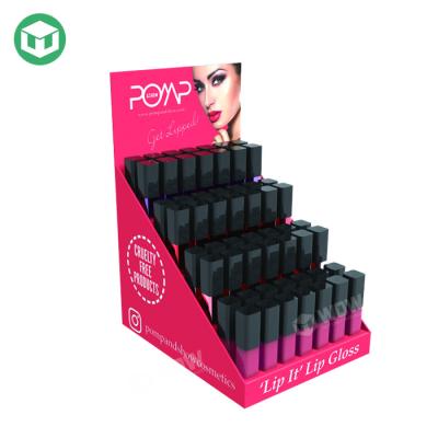 China 100% green & Recyclable Table Top Corrugated Cardboard Material POP Counter Retail Display For Lipstick Eyelash Makeup Products for sale