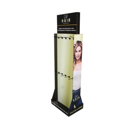 China 100% green & Recyclable Hook Material Advertising Cosmetic Corrugated Cardboard Hook Floor Customized Display Stand for sale