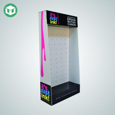 China 100% green & Recyclable Hardware Stores Floor Pegboard Cardboard Display With Hanging Hooks Sports Product Towel Display Stands for sale