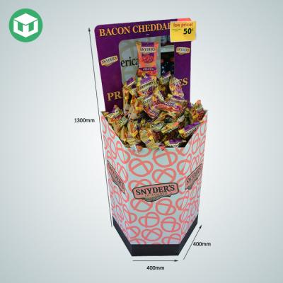 China 100% green & Customized Retail Display Rack Corrugated Material Recyclable Snack Paper Cookies Display Guangdong POP Snacks Display Stand Cardboard for sale