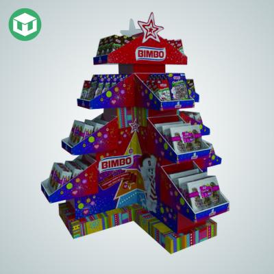 China 100% green & Recyclable Christmas Tree Material Pallet Show Christmas Promotion Stationery Floor Corrugated Recyclable Pallet Display CMYK Printing for sale