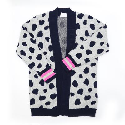 China Good Quality Anti-Shrink Girls Long Sleeve Knitted Casual Leopard Jacquard Women Cardigan Sweater for sale