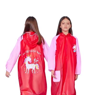 China Red Color Poncho Hooded With Pockets Kids Waterproof Clothes Bachelorette Raincoat Cartoon Print Children Raincoat for sale