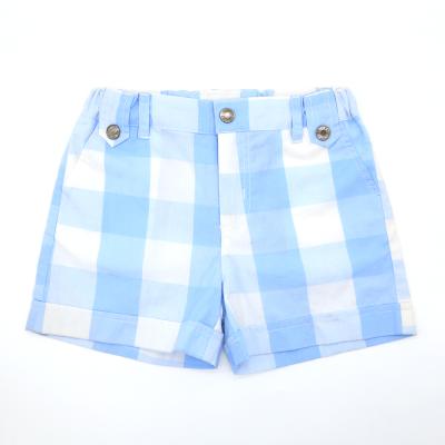 China Anti-wrinkle 100% Cotton Yarn Dyed Girls Sky Blue Check Shorts Casual Summer Season With Snaps Heart High Quality Pockets for sale