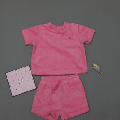 China Anti-wrinkle 100% Cotton Girls Hot Pink Check Casual Short Sets Summer Season With Pockets High Quality for sale