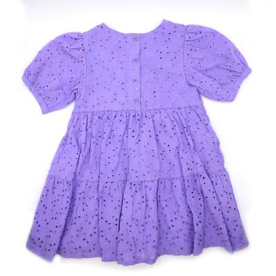 China New Design Sustainable Babies' Dress Hollow-out Design Babies' Dress Skirt With Pintucks Purple for sale