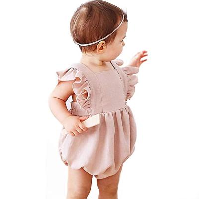 China Cotton Breathable Unisex Canvas Handmade Girls Clothes Solid Color Newborn Romper Overalls for sale