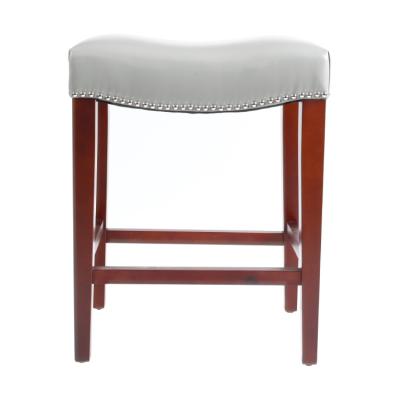 China Wholesale modern high quality rubber wooden frame kitchen bar stool chair gray leather luxury for sale for sale