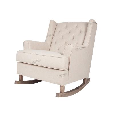 China Modern Simple Beige Fabric Recliner Chair Wood Furniture Storage Living Room Rocking Chair for sale