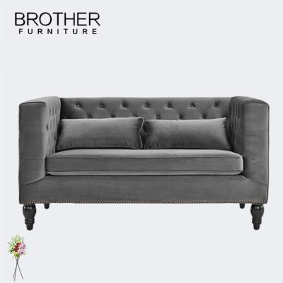 China Storage European Style Stretching Couches Sofa 2 Seat Black Fabric Velvet Two Seat Sofa for sale