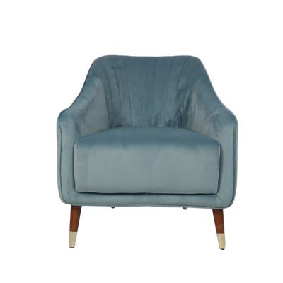 China Modern promotion living room furniture Nordic style wooden leg fabric +rubber blue velvet dining accent chairs for sale