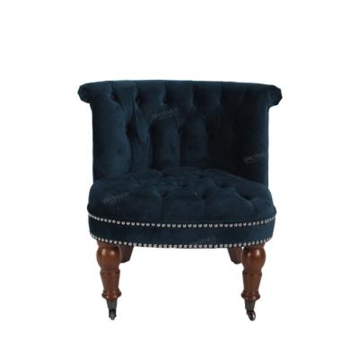 China Dark Velvet Wood Modern Fancy Fabric+birch Leg Side Chair Navy Fabric Accent Furnitur Living Room Chairs With Back Tufting for sale