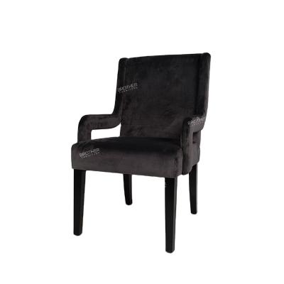 China Wholesale Velvet+Birch Wood Leg Living Room Black Velvet Fabric Wood Dining Armchair/Dining Room With Birch Wood Leg for sale