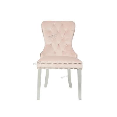 China Wholesale Modern Style Modern Hotel Dining Chairs Velvet Upholstered Luxury Pink Tufted Chair for sale