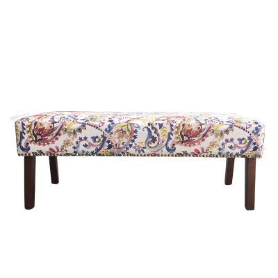 China 2021 New Trend Modern Design Wood Floral Fabric Wooden Leg Bed End Bench for sale