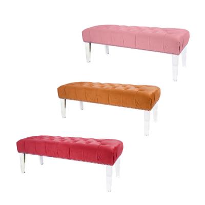 China Home Room Furniture 6 Colors Velvet Fabric+acrylic Leg Furniture 6 Colors Leg Upholstered Bench Stool Upholstered Bench Stool Green Leather Fabric+acrylic Stool for sale