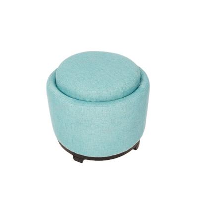 China Remodeled Leather+Birch Basic Wooden House Remodeled Leather+Birch Storage Ottoman Wooden Base Round Stool Blue for sale