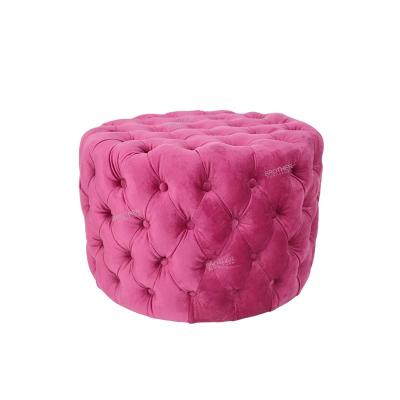 China Custom Foldable Round Ivory Beige Ottoman Stool Velvet Tufted Velvet Stool Living Room Stool Pink Velvet Ottoman Stool for sale