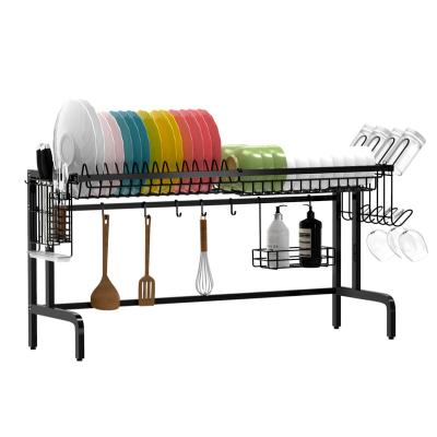 China Viable Over Sink Dish Drying Rack for Kitchen Supplies Organizer Storage Space Saver Shelf with 5 Adjustable Serving Hooks Legs for sale