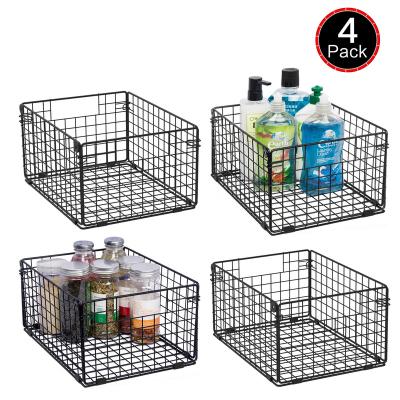 China Viable Foldable Pantry Basket Organizer with Handles, Storage Cabinet Wall Mount Metal Wire Locker Bin for Kitchen Bathroom Laundry for sale