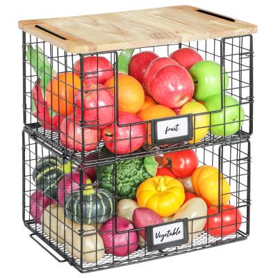 China Sustainable Kitchen Countertop Hatahardware 2 Tier Metal Vegetable Fruit Basket Stainless Steel Fruit Basket With Cover for sale