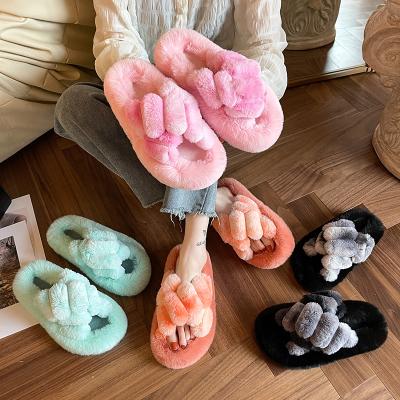 China CUSHIONING hot promotion women bedroom fashion trend slides sandals multiple colors home slides slipper ladies furry girl for sale