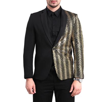 China Anti-wrinkle mens suits gold fashion blazer gold sequin suits for men wedding tuxedo patchwork blazers and coat business wear for sale