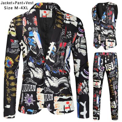 China Fashion Breathable Printed Three Piece Hip-hop Casual Blazer Slim Suit Party Men Suits for sale