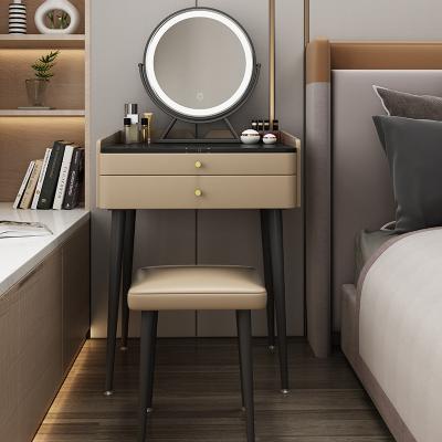 China 2022 New Solid Wood Bedroom Makeup Table Modern Simple Lightweight Luxury Ins Chipboard Stone Dresser Storage Cabinet Integrated Dresser for sale