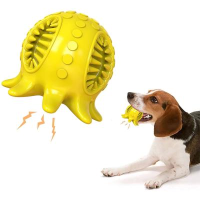 China Interactive Toy Food Ball Toy Pet Tooth Octopus Design Stocked Dispensing Cleaning Ball For Dogs Chew Squeaky Toy for sale