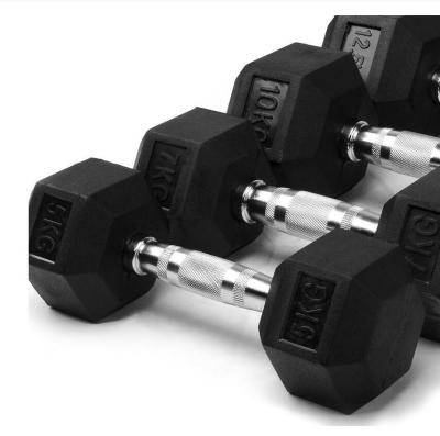 China Cast Iron+rubber liner gym used factory supplied rubber hex dumbbell cheap for sale