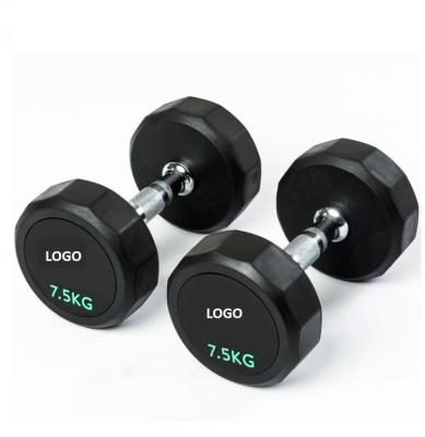 China Universal High Quality Unisex Black Rubber Coated Dodecagon Dumbbell for Home and Gym Exercise for sale